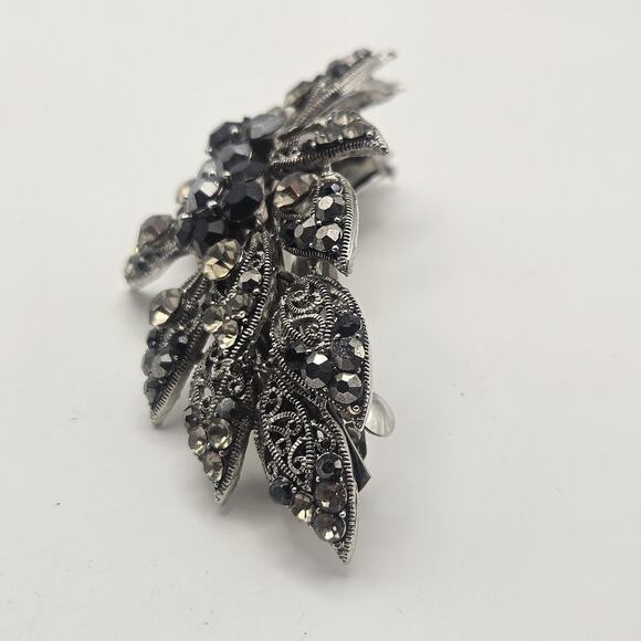 Vtg Soho Floral Rhinestone Black Rhinestones Silver Tone Hair Clip Barrette main image 8